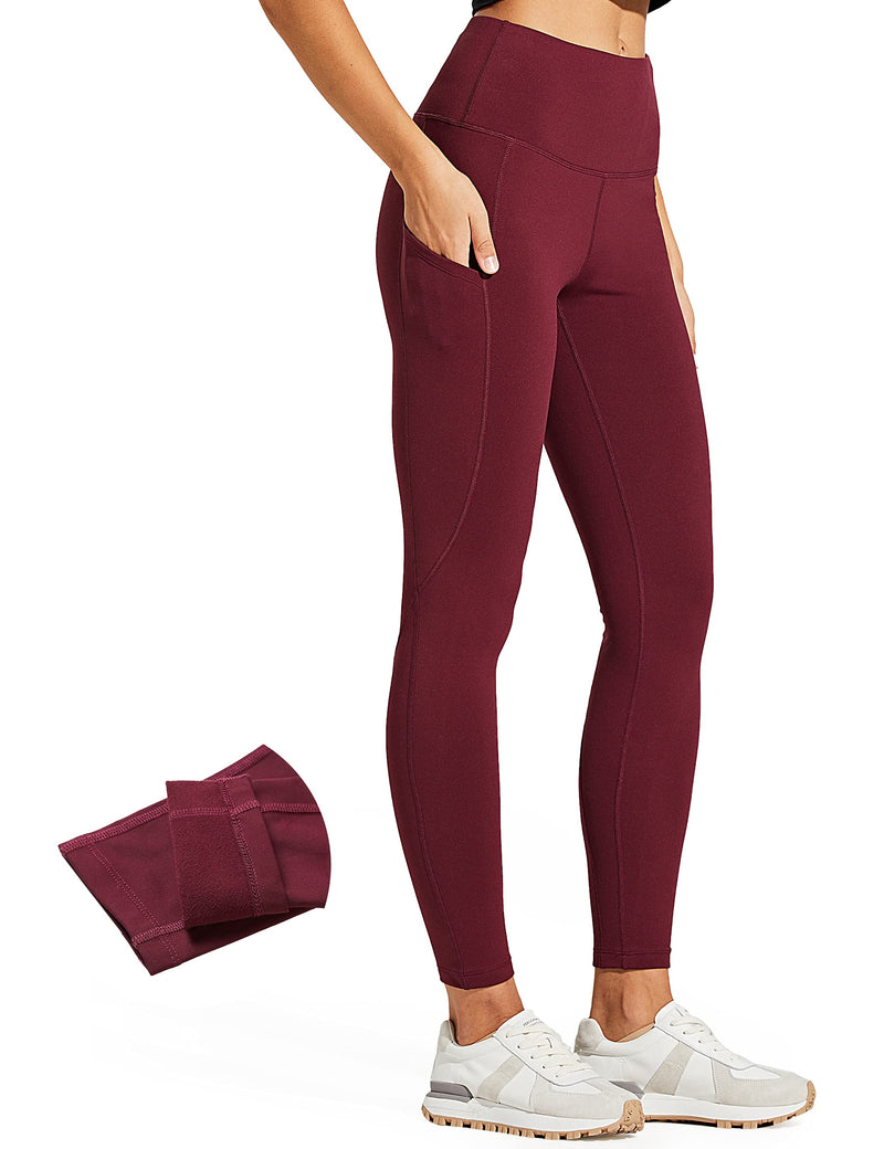 ZUTY Fleece Lined Leggings Women Water Resistant Winter Thermal Insulated High Waisted Hiking Leggings Pockets Plus Size Burgundy Small - BeesActive Australia