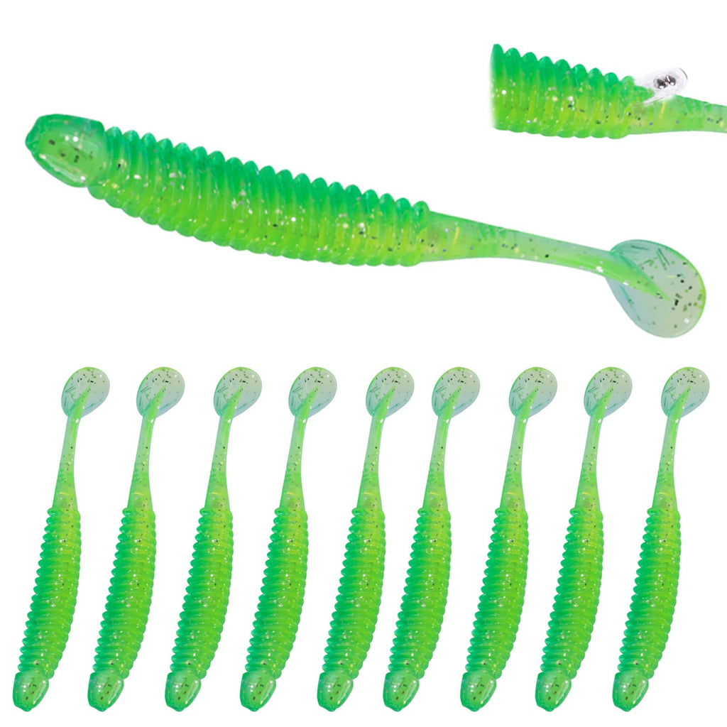 Goture 10pcs Rattle Fishing Soft Lure - Freshwater & Saltwater Bass Fishing Worm Bait Swimbait for Black Bass, Topmouth Culter D-Rattle: 10pac 75mm green - BeesActive Australia