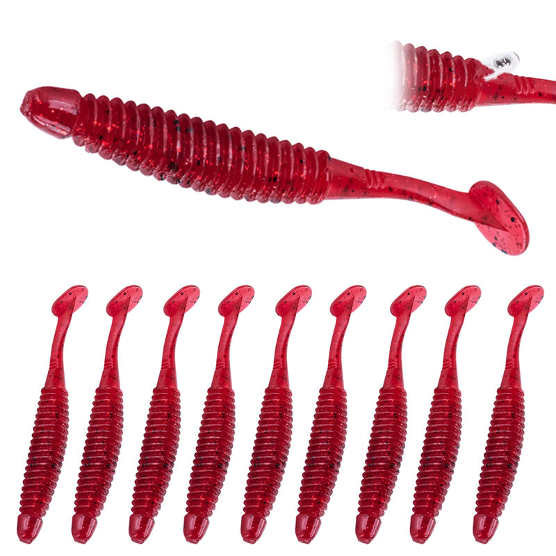 Goture 10pcs Rattle Fishing Soft Lure - Freshwater & Saltwater Bass Fishing Worm Bait Swimbait for Black Bass, Topmouth Culter D-Rattle: 10pac 75mm red - BeesActive Australia