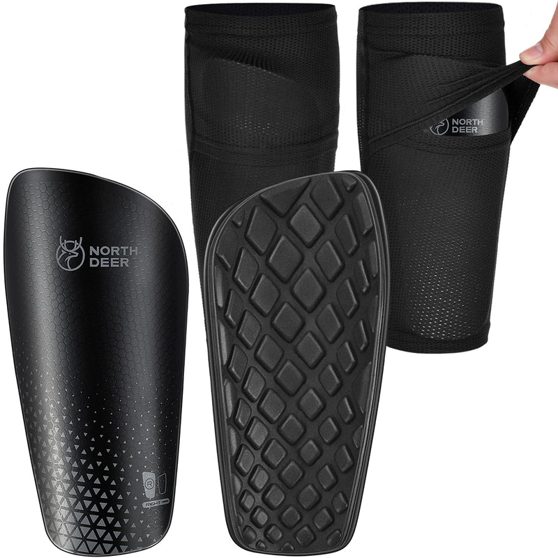 Northdeer Soccer Shin Guards for Kids Adults incl. Sleeves with Optimized Insert Pocket - Protective Soccer Equipment for Boys Girls Men Black M (4'7"-5'3") - BeesActive Australia