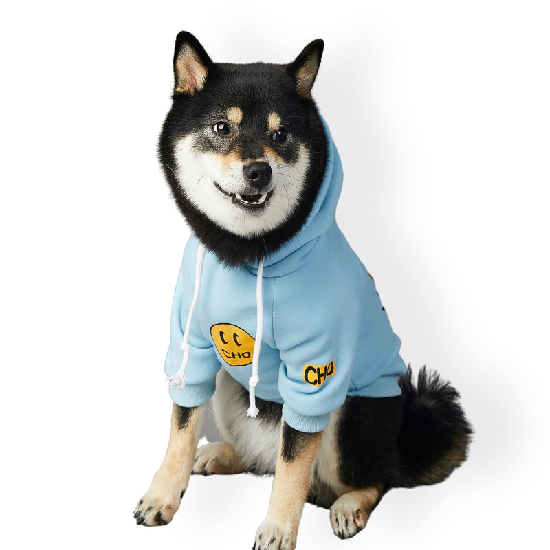 ChoChoCho Smile Dog Hoodie, Smiley Face Dog Sweater, Stylish Dog Clothes, Cotton Sweatshirt for Dogs and Puppies, Fashion Outfit for Dogs Cats Puppy Small Medium Large 3XL (Chest: 23.6''-28'' / Suggest: 31-50 lbs) Baby Blue - BeesActive Australia