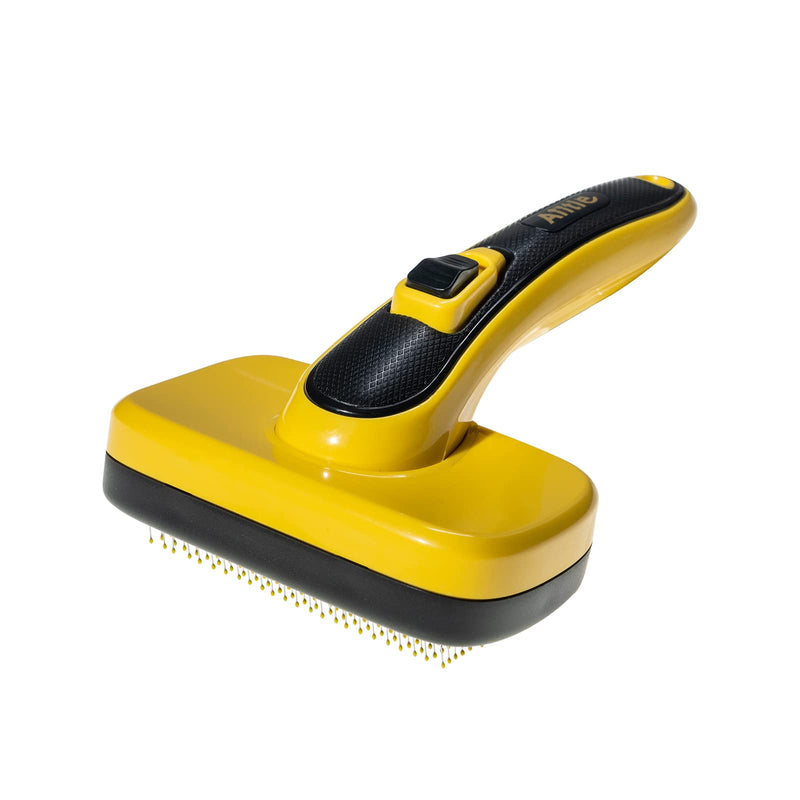 AIITLE Upgraded Self Cleaning Slicker Brush,Dog Brush & Cat Brush with Massage Particles, Remove Loose Hair, Fur, Tangled Hair, Knots for Small Medium Sensitive Dogs, Cats, Rabbit Yellow M - BeesActive Australia