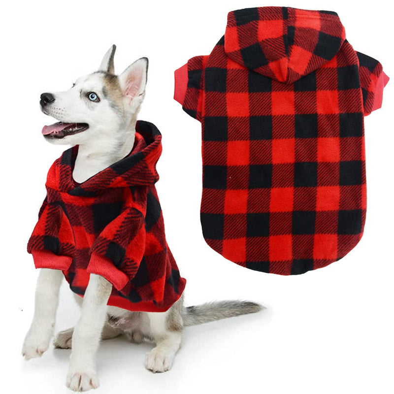 Plaid Dog Hoodie Pet Fleece Sweater Winter Coat with Hat for Small Medium Large Dogs Red and Black S - BeesActive Australia