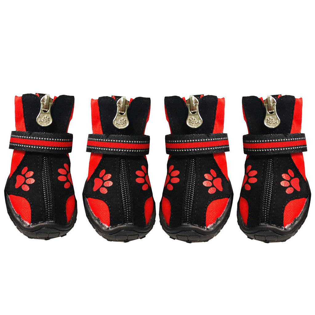 RMAMSCOV Pet Dog Shoes, 4Pcs Dog Boots Waterproof Skidproof Rain Winter Snow Warm Protective Boots with Adjustable Strips Soft Comfortable Anti-Slip Rubber Sole Paw Protector #1 Red - BeesActive Australia