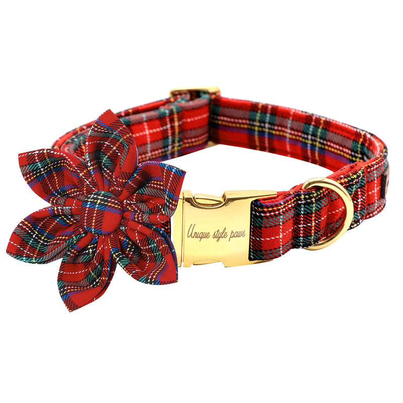Unique Style Paws Flower Dog Collar, Adjustable Dog Collar with Flower, Durable Pet Collar for Female or Male Small Medium Large Dogs S Christmas Grid - BeesActive Australia