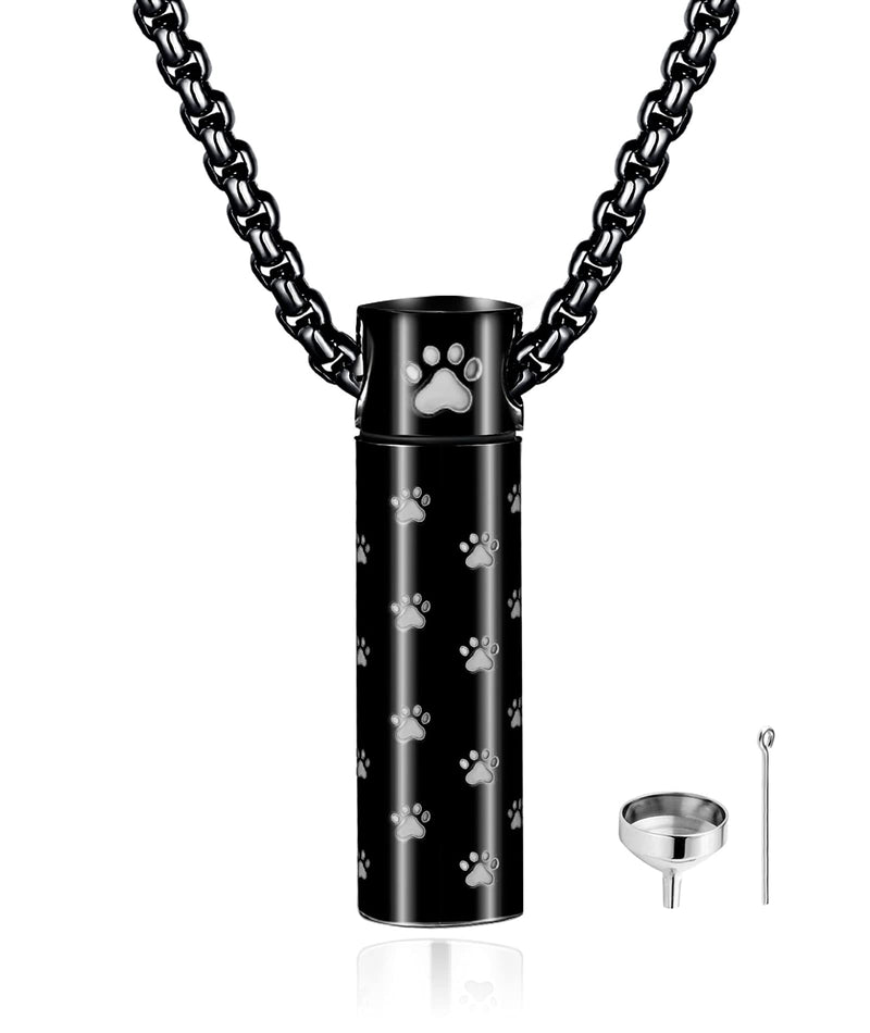 Dog Urn Necklaces For Ashes Paw Print Ashes Urn Pendant Necklace Cylinder Cremation Necklace For Pet Ashes Urn Necklace For Puppy Pet Memorial Keepsake Jewelry pet-claw-black - BeesActive Australia