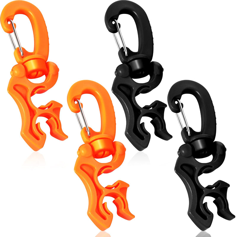 4 Pieces Scuba Hose Holders Diving Hose Holder Clips Double BCD Dive Hose Holders with Clip Plastic Scuba Clips with Snap Hook Buckle for Snorkeling Scuba Diving Accessories, Black and Orange - BeesActive Australia