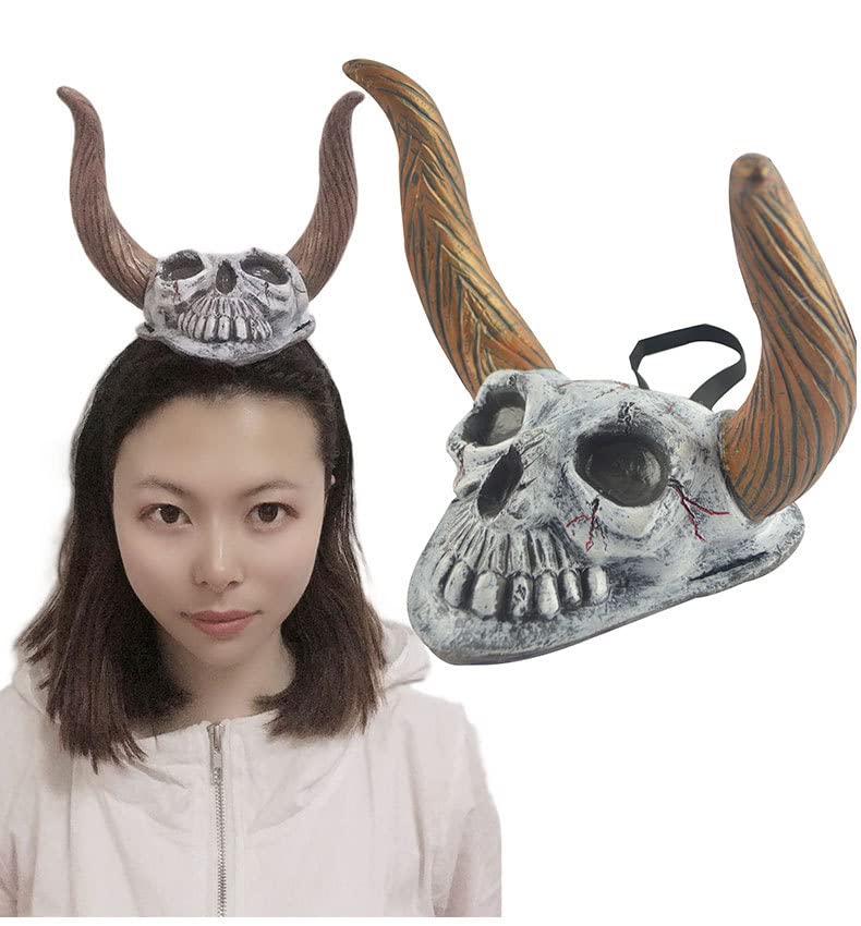 Halloween Horns Headdress,Double Horn and Cow Head Skull Hoop Cosplay Photo Props Hair Accessory for Christmas Halloween - BeesActive Australia