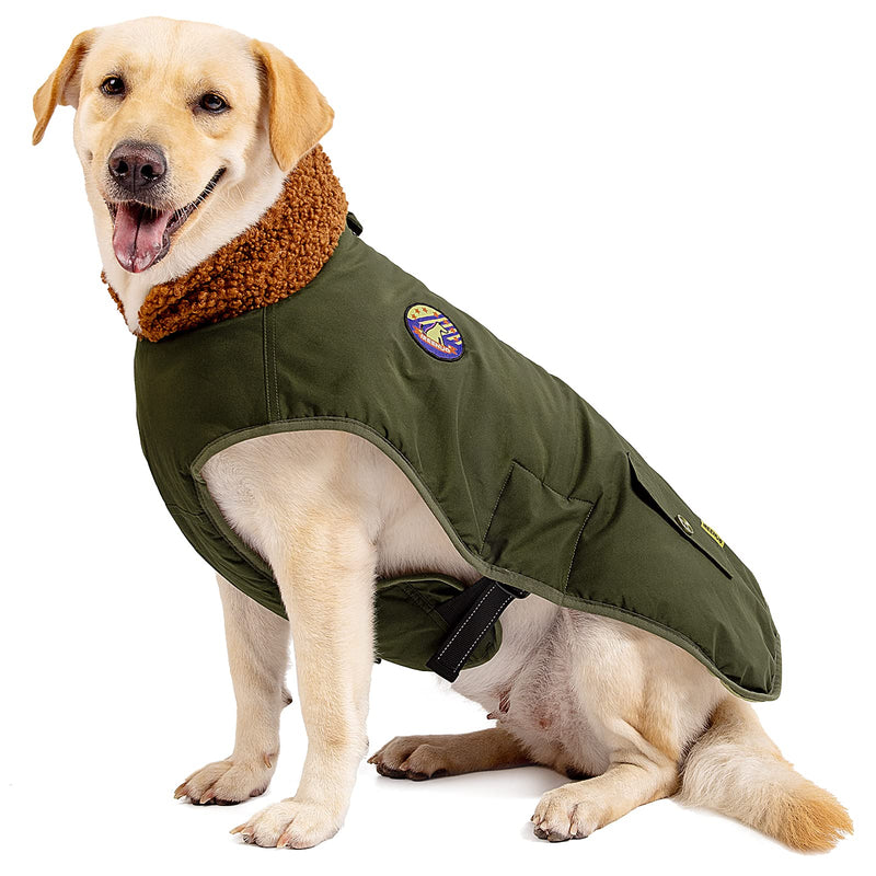 IREENUO Dog Coat, Waterproof Dog Jacket for Medium Large Dogs, Cozy Lining Coat Dog Outdoor Clothes with Furry Collar Warm Dog Bomber Jacket Green L - BeesActive Australia