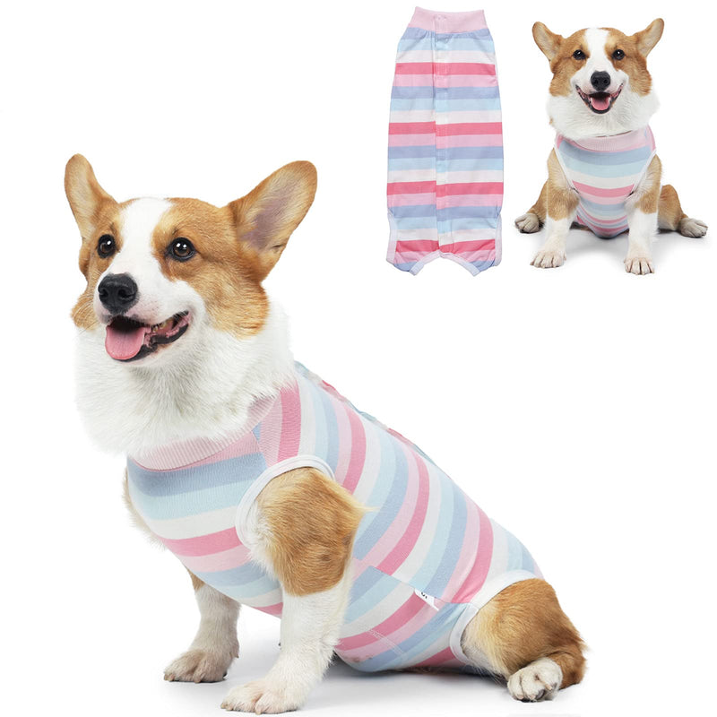 Coppthinktu Dog Recovery Suit for Abdominal Wounds or Skin Diseases, Breathable Dog Surgery Recovery Suit for Dogs, E-Collar Alternative After Surgery Wear Anti Licking Wounds Stripe. L Chest 17" Neck 11" Weight 9-13 lb Pink - BeesActive Australia