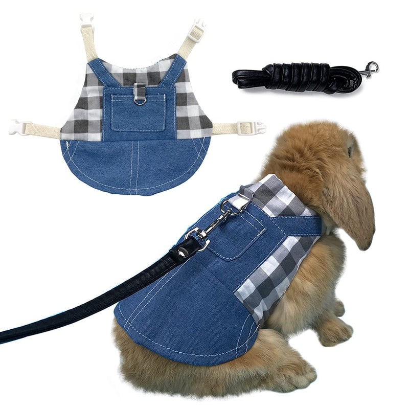Vehomy Rabbit Harness and Leash Small Animal Clothes for Rabbit Guinea Pig, Bunny Plaid Harness Leash Guinea Pig Blue Denim Black and White Plaid Dress for Kitten Chihuahua and Other Small Animals Medium - BeesActive Australia