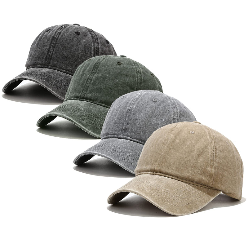 Voilipex Vintage Baseball Cap 4 Pack for Women Men Washed Cotton Distressed Baseball Cap Adjustable Dad Hat Black, Khaki, Light Grey, Army Green - BeesActive Australia