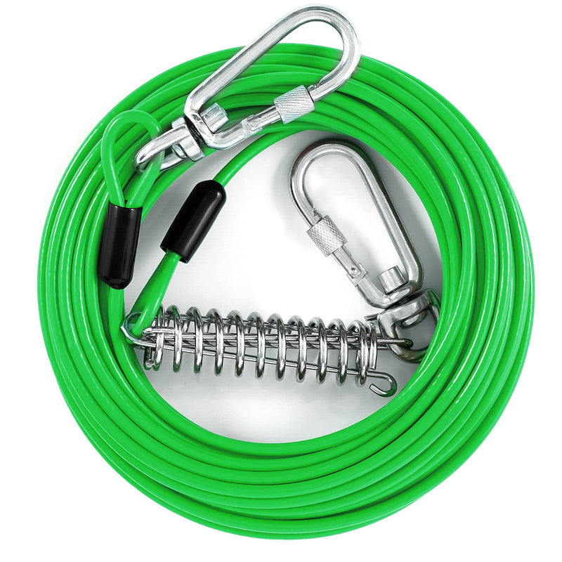 Dog Tie Out Cable, Dog Runner for Yard and Camping, 30FT Dog Chains for Outside, Dog Run Cable Heavy Duty with Shock Absorbing Spring, Dog Tie Out Lead for Small Medium Large Dogs Up to 250lbs… Green - BeesActive Australia
