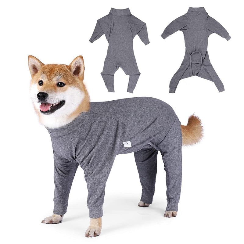 CAVSOIR Dog Recovery Suit E-Collar Alternative Pet Abdominal Wounds Protector Shirt Long Sleeve Dog Pajamas… Jumpsuits for Medium Large Dogs L Grey - BeesActive Australia