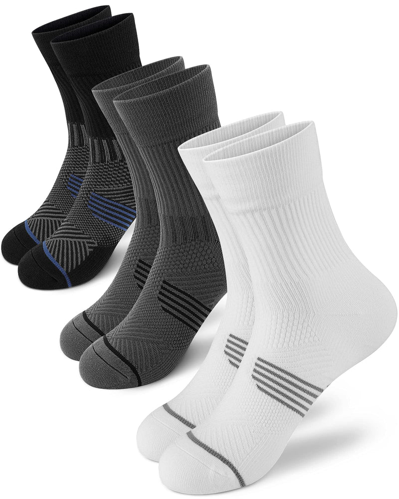 PAPLUS Compression Running Sock for Men and Women 3 Pairs, Cushioned Athletic Crew Socks with Arch Support Black+white+grey(3 Pairs ) X-Large - BeesActive Australia