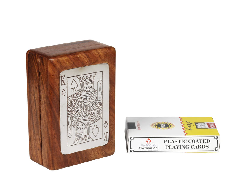 Wooden Playing Card Holder Box Playing Cards Deck Container with One Pack of Cards| King Design Paying Card Box (Silver King) Silver King - BeesActive Australia