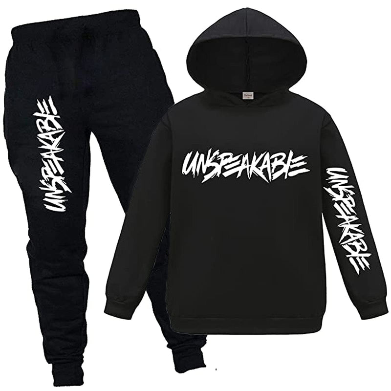 Boys Hoodies Kids Clothes Set Pullover Tracksuit Jogging Girls Sweatshirts Set 2 Pieces Black 7-8 Years - BeesActive Australia