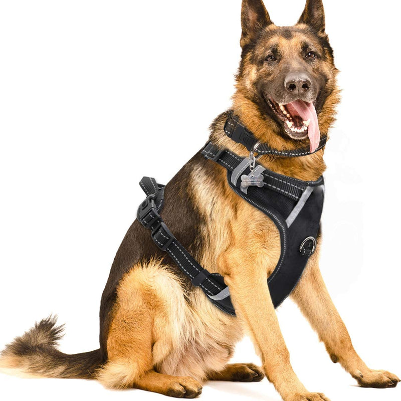 WINSEE Dog Harness No Pull, Pet Harnesses with Dog Collar, Adjustable Reflective Oxford Outdoor Vest, Front/Back Leash Clips for Small, Medium, Large, Extra Large Dogs, Easy Control Handle for Walking XL Black - BeesActive Australia