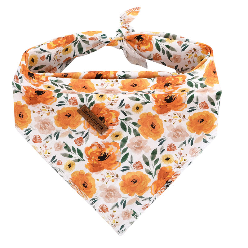 Elegant little tail Dog Bandanas - 1Pack Pet Gift Washable Dog Scarf Square Dog Bib Kerchief Scarf Adjustable Pet Bandana for Small Medium Large Dogs Orange Floral - BeesActive Australia