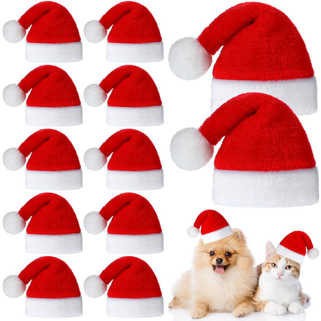 12 Pieces Dog Santa Hat PET Christmas Hat Soft Plush Cat Hat Pet Costumes for Small Dog Cat Puppy Christmas Supplies - BeesActive Australia