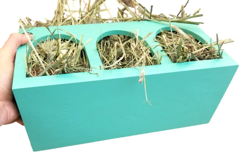Piggies Choice Hay Feeder Natural Pine Wood Arch Guinea Pig Hay Rack with Option to Attach to Cage Teal with Bottom - BeesActive Australia