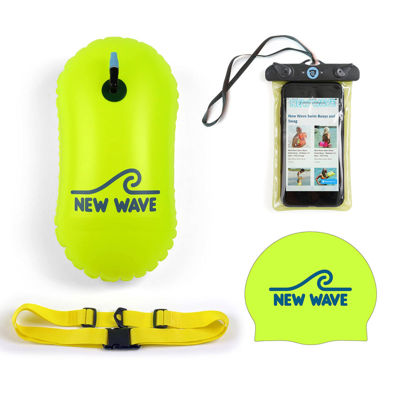 New Wave Swim Bubble & Swim Cap Bundle - Fluorescent Green + Phone Pouch - BeesActive Australia