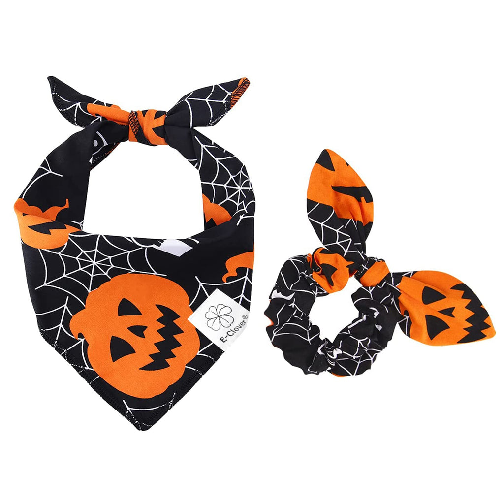 Holiday Dog Bandanas & Matching Scrunchie Set Dog Scarf with Bow Hair Ties for Small Medium Large Dogs & Pet Owner Mom b-orange and black - BeesActive Australia