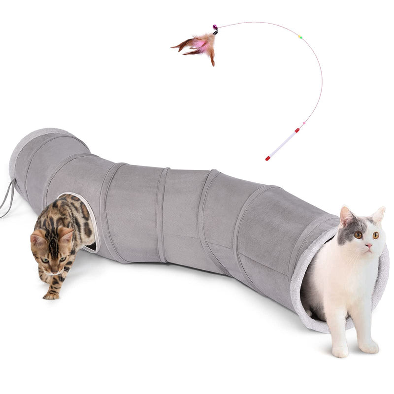 Ownpets Cat Tunnel 48 inch Long S-Shape Collapsible Cat Play Tunnel with Interactive Feather Wand Large Pet Tunnel Tube Toy for Cat Kitten Kitty Puppy Rabbit - BeesActive Australia