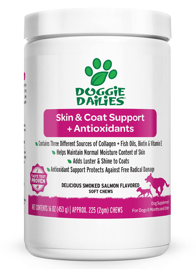 Doggie Dailies Skin & Coat Supplement + Antioxidant Support, 225 Soft Chews, Salmon Oil for Dogs Skin and Coat with Collagen, Omega 3, Krill Oil, Biotin, & Coconut Oil for Dogs - BeesActive Australia