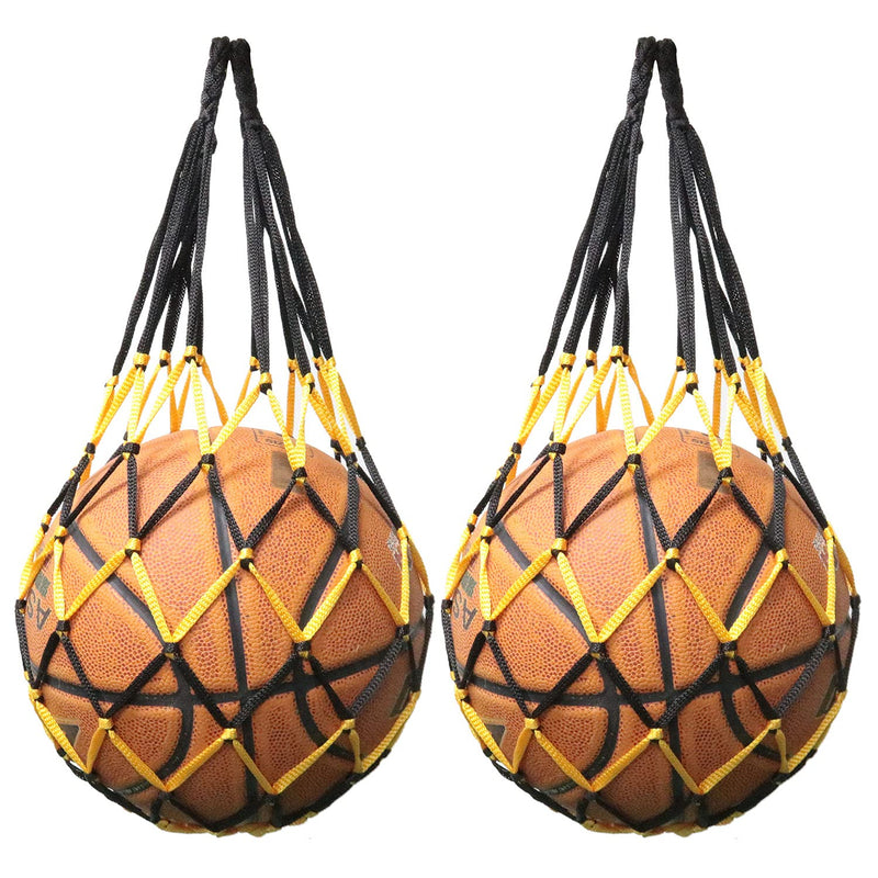SJZBIN Single Ball Mesh Bag 2PCS Basketball Ball Carry Mesh Storage Net Bag Single Football Holder Black and Yellow - BeesActive Australia