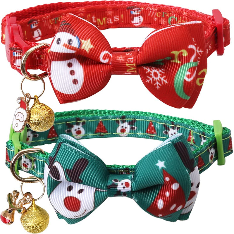 Lamphyface Christmas Cat Collar Breakaway with Bow Tie and Bell for Kitty Adjustable Safety Red+Green - BeesActive Australia