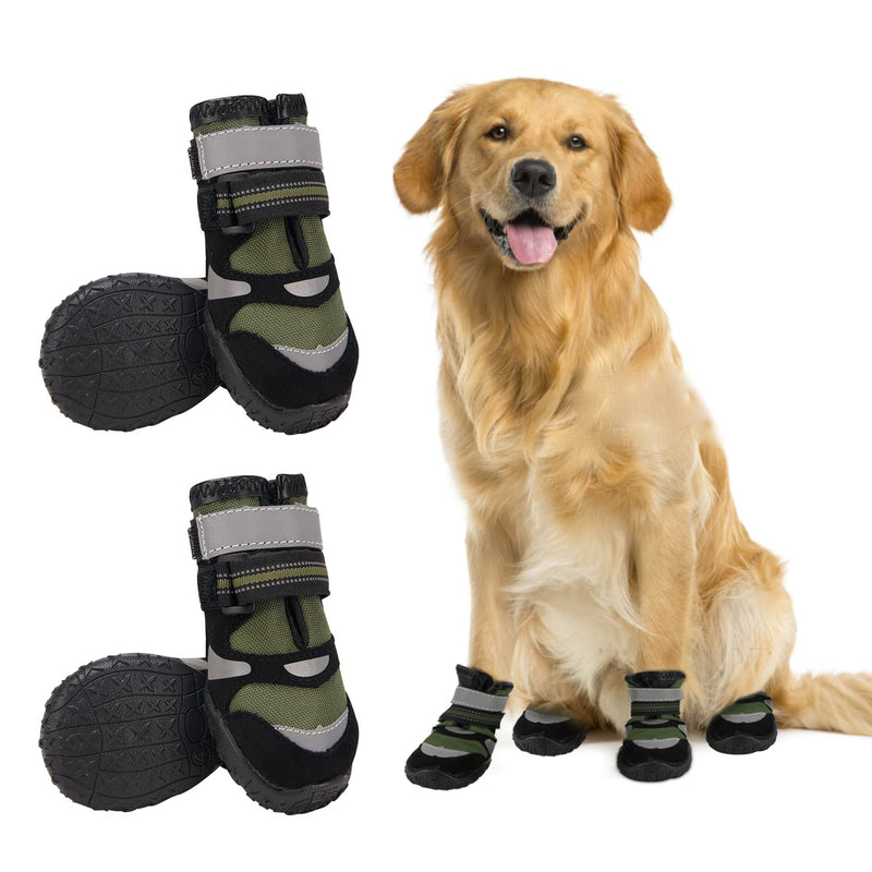 Dog Booties for Large Medium Dogs - Wear-Resistant Dog Boots with No Slip Rugged Sole - Waterproof Dog Shoes for Hiking Walking Running Jogging Paw Protection - Rubber Dog Shoes with Reflective Straps #2 (Length: 2.35" ; Width: 1.75") Army Green - BeesActive Australia