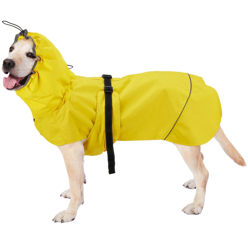 Waterproof Dog Raincoat - Dog Rain Jacket for Large Medium Dogs - Reflective Dog Rain Poncho Hoodie with Drawstring Leash Hole - Adjustable Dog Slicker with Quick-Release Buckle Elastic Straps Easy On 5XL (Back Length: 23.6") Yellow - BeesActive Australia