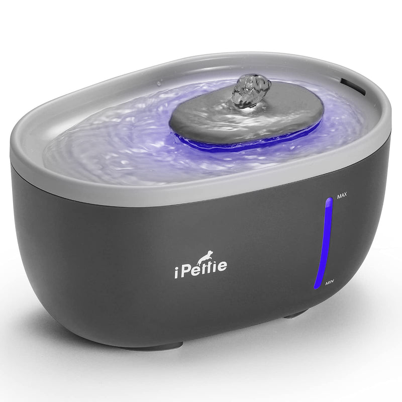 iPettie Avocado Pet Water Fountain with LED Light, 67oz/2.0L, Ultra Quiet Cat Water Fountain with Filter, Automatic Pet Water Fountain for Cats and Small Dogs, Grey Grey (with Adapter) - BeesActive Australia