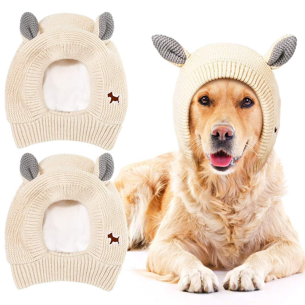 2 Pcs Dog Knitted Hats Pet Quiet Ears Warm Dog Ears Cover Noise Protection Pet Ear Muffs Winter Dog Ear Protection Warm Pet Head Wrap Dog Snood for Protecting Pets Dogs Cats from Noise Beige - BeesActive Australia