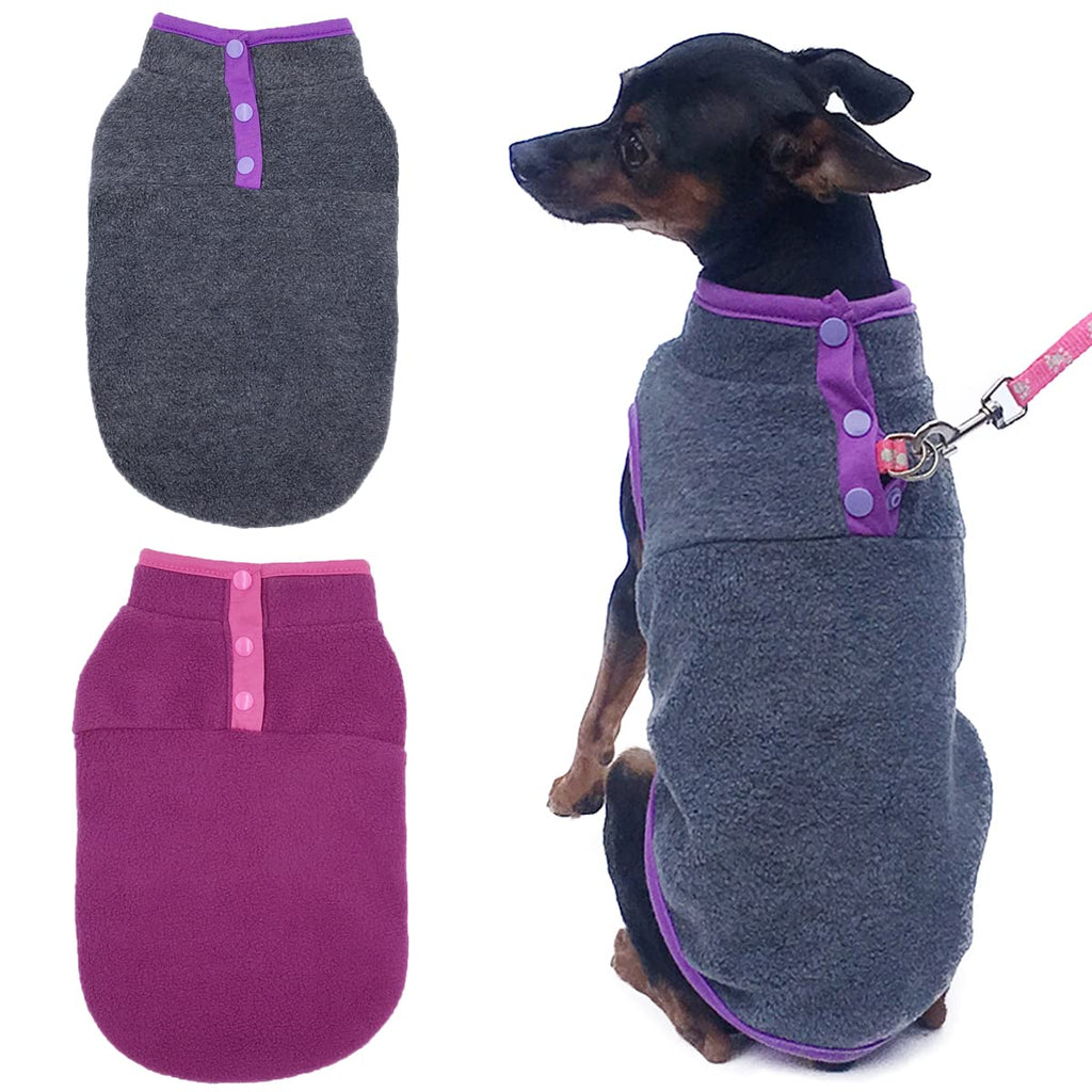 2 Pack Dog Fleece Vest Sweater, Warm Pullover Fleece Puppy Jacket, Autumn Winter Cold Weather Coat Clothes, Pet Stretch Fleece Apparel with Buttons Costumes for Small Medium Dogs Cats Fuchsia+Gray - BeesActive Australia