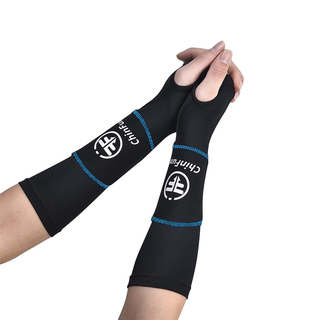 ChinFun Volleyball Arm Sleeves Passing Forearm Sleeves with Protection Pad Volleyball Gear for Youth Girls Women 1 Pair Black & Blue 14" - BeesActive Australia