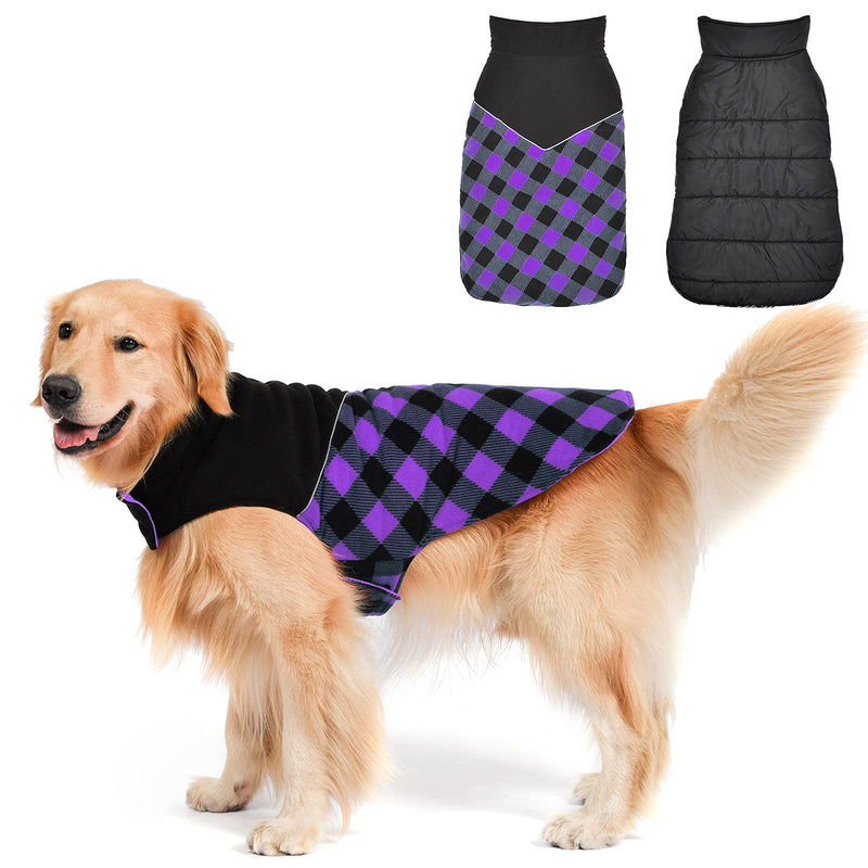 Dog Sweater Winter Coat Cold Vest Pet Warm Cotton Clothes Puppy Jacket Doggies, Reversible Waterproof Windproof British Style Plaid for Small Medium Large Dogs M(Chest Girth:16.1-20.1") Purple - BeesActive Australia