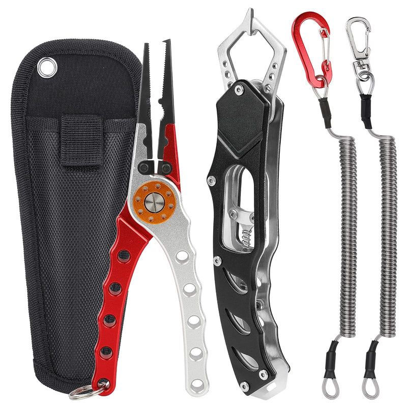 Lybile Fishing Pliers Set, Aluminum Fishing Pliers and Fish Lip Gripper Stainless Steel Multi-Function Fishing Accessories in Saltwater/Freshwater with Sheath and Lanyard for Fishmen - BeesActive Australia
