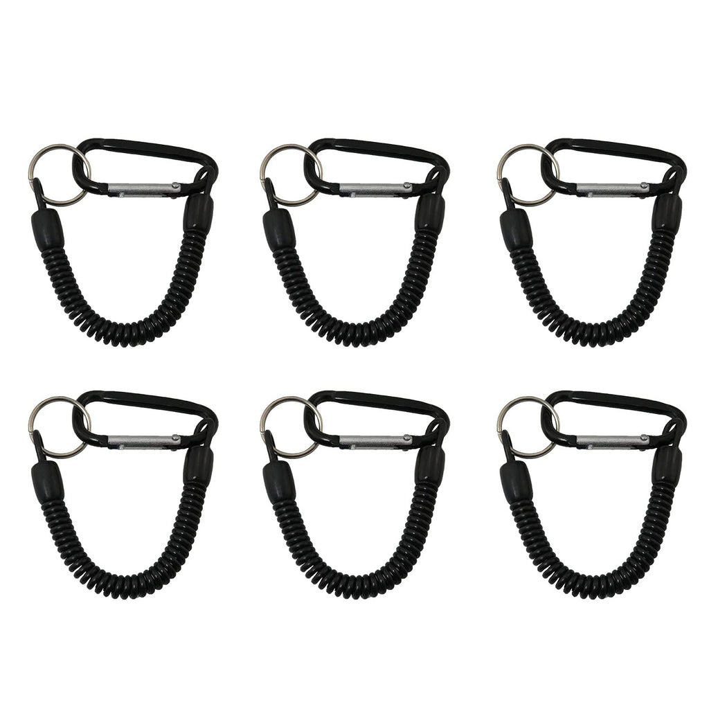 CSNSD Fishing Lanyard 6PCS Black Coiled Kahara Lanyard Spring Locks Coils Retractable Safety Coiled Tether with Carabiner and Split Ring - BeesActive Australia