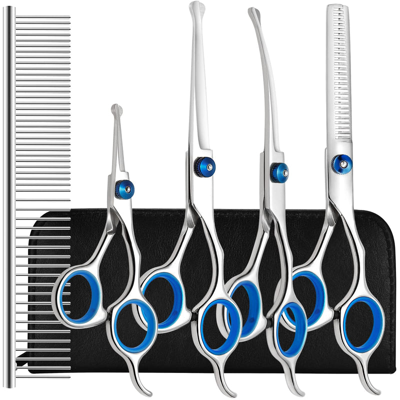 Dog Grooming Scissors Kit with Safety Round Tips, Liren Professional 6 in 1 Grooming Scissors for Dogs, Heavy Duty Stainless Steel Sharp and Durable Pet Grooming Shears for Dogs and Cats - BeesActive Australia