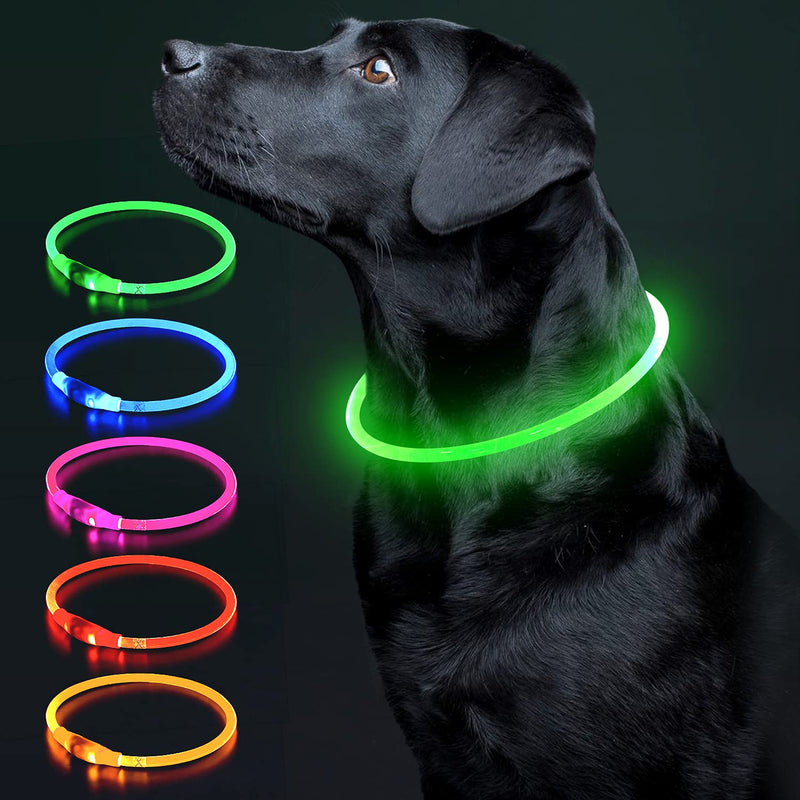 Colaseeme LED Dog Collar Light Up Dog Collars 1 Count USB Rechargeable TPU Glow Safety Basic Dog Collars for Large Medium Small Dogs Green - BeesActive Australia