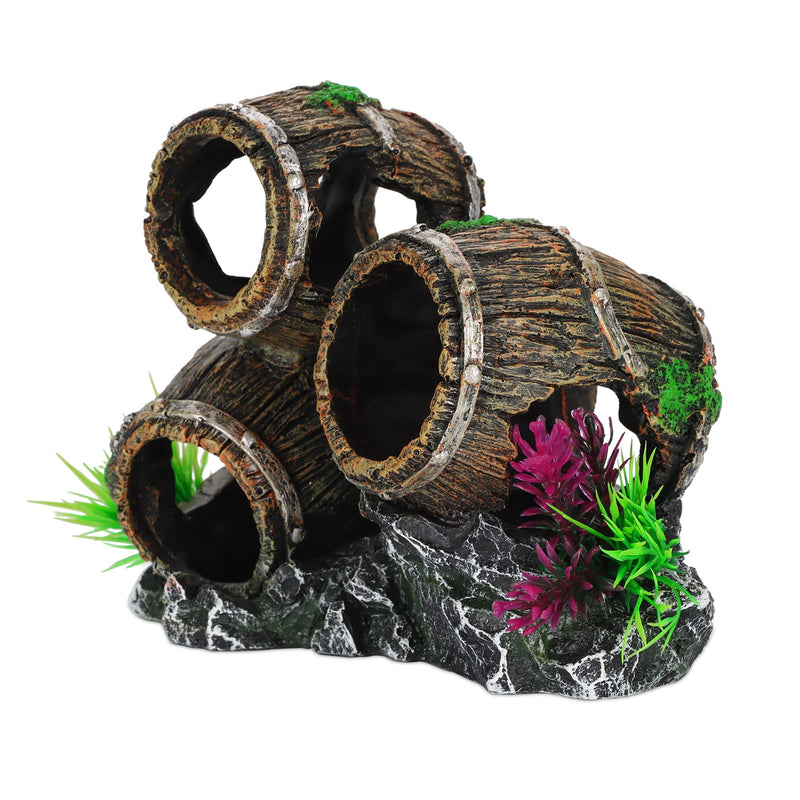 UNEAK - Aquarium Decorations Three Stacked Broken Barrels Fish Tank Decoration Ornament Landscaping Over Rocks Cave Saltwater Freshwater Small & Medium Fish Garden Pond Ornaments Resin - BeesActive Australia