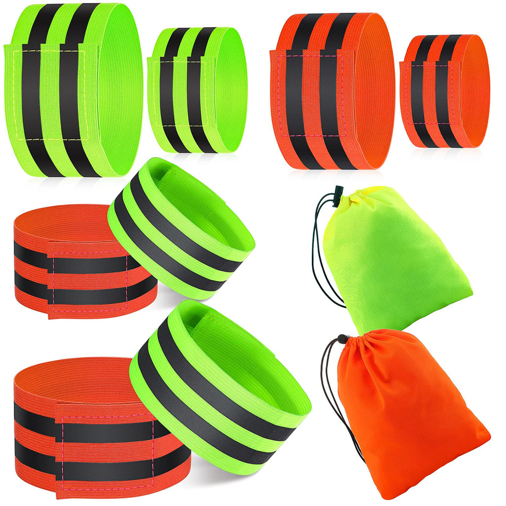 10 Pieces Reflective Bands for Arm Wrist Leg High Visibility Reflective Running Gear Reflectors Armband Green Reflective Bands Orange Reflective Straps for Women and Men Night Running Cycling Walking - BeesActive Australia