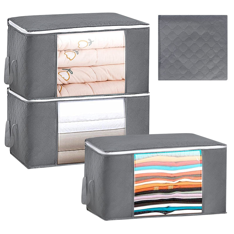 Homelove 90L 3 Pack Large Capacity Clothes Storage Bag with Clear Window & Sturdy Zipper & Reinforced Handle, Fabric Foldable Closet Organizer for Clothes,Comforter, Blanket,Duvet,Toys, Dark Grey - BeesActive Australia