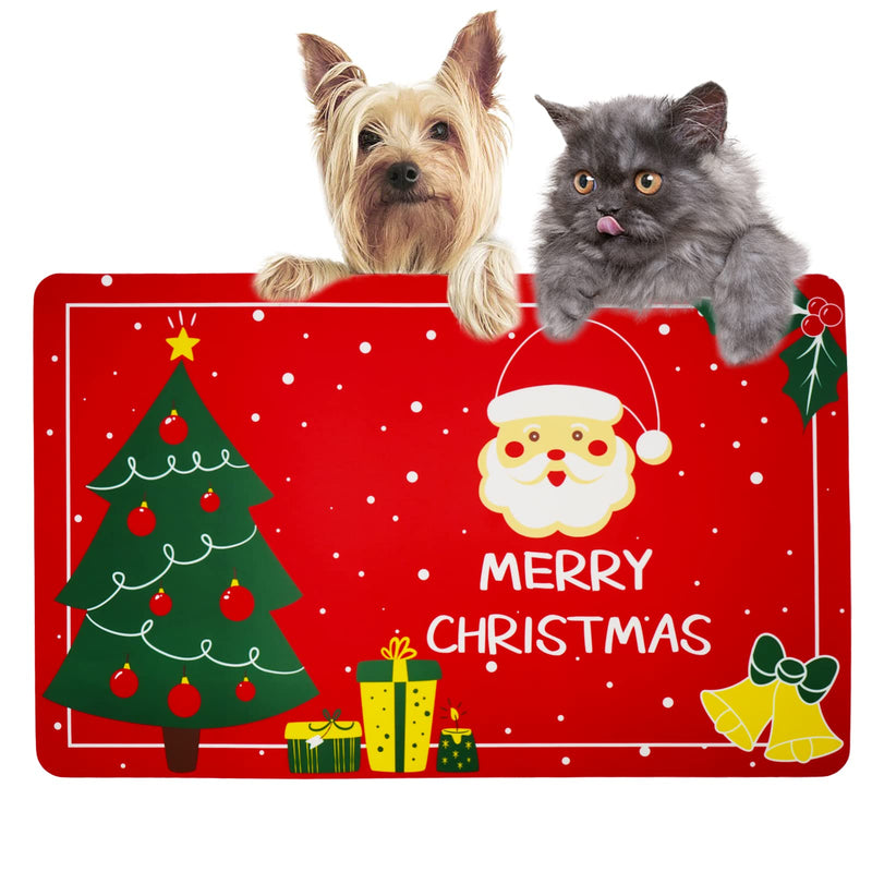 Vannon Christmas Dog Cat Food Mat, Dog Mat for Food and Water, Non Slip Waterproof, 11” x 18” 1 pack red - BeesActive Australia