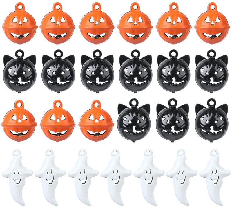 YASUOA 30 Pieces Halloween Bells Pumpkin Ghost Black Cats Shaped Lantern Head Jingle Bells with Hanging Hole Mini Pet Collar Bells for DIY Craft Decor Jewelry Findings Charms Phone Chain - BeesActive Australia