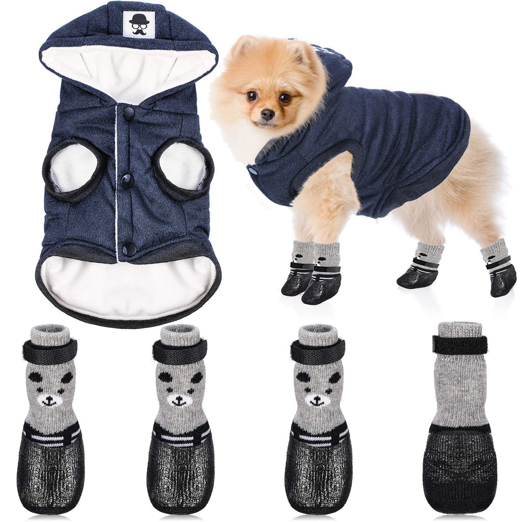 Hooded Dog Coat and Dog Cat Boots Shoes Socks Stylish Puppy Clothes Warm Dog Jacket Waterproof Dog Shoes for Small Puppy Navy Blue Medium - BeesActive Australia