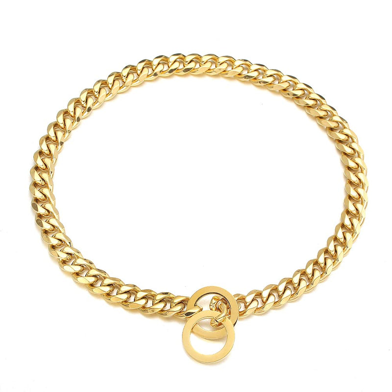 Aiyidi Gold Chain Dog Collar 11/15/19mm Wide Stainless Steel Cuban Link Slip Chew Proof Collar Training Walking for Small, Medium and Large Dogs 12in-26in 11mm (0.43'') Wide 26inch (Fits dogs neck 22in-24in) - BeesActive Australia