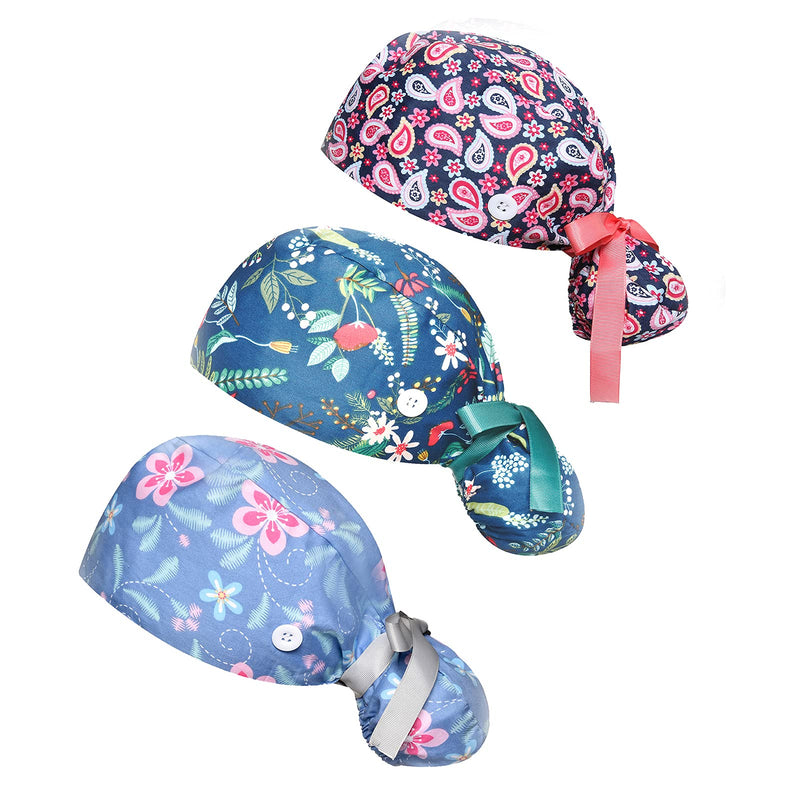 10AGIRL Upgrade Working Cap with Buttons, Adjustable Working Hats Sweatband for Women Men 3pack-leaves/Flowers - BeesActive Australia